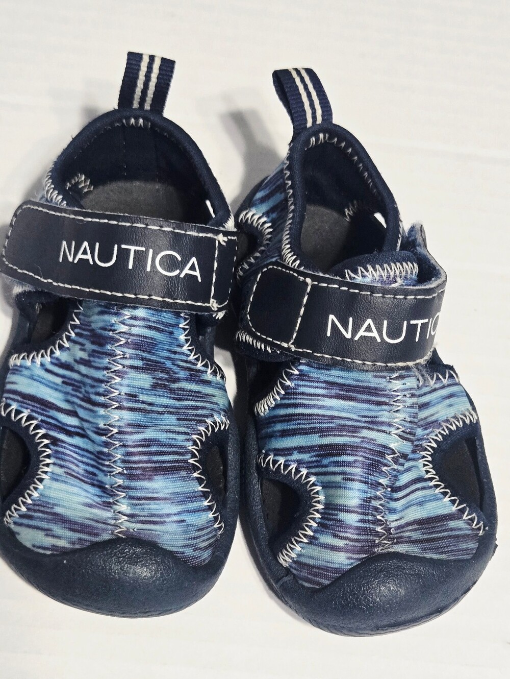 Nautica Toddler Water Sandals Size 3 Blue Wave Print Hook & Loop Beach Swim Shoe